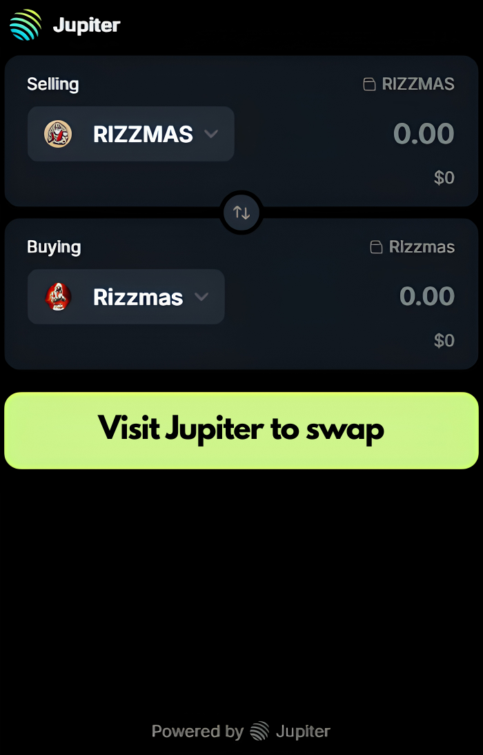 Jupiter swap interface: sell Migration Rizzmas, buy OG Rizzmas